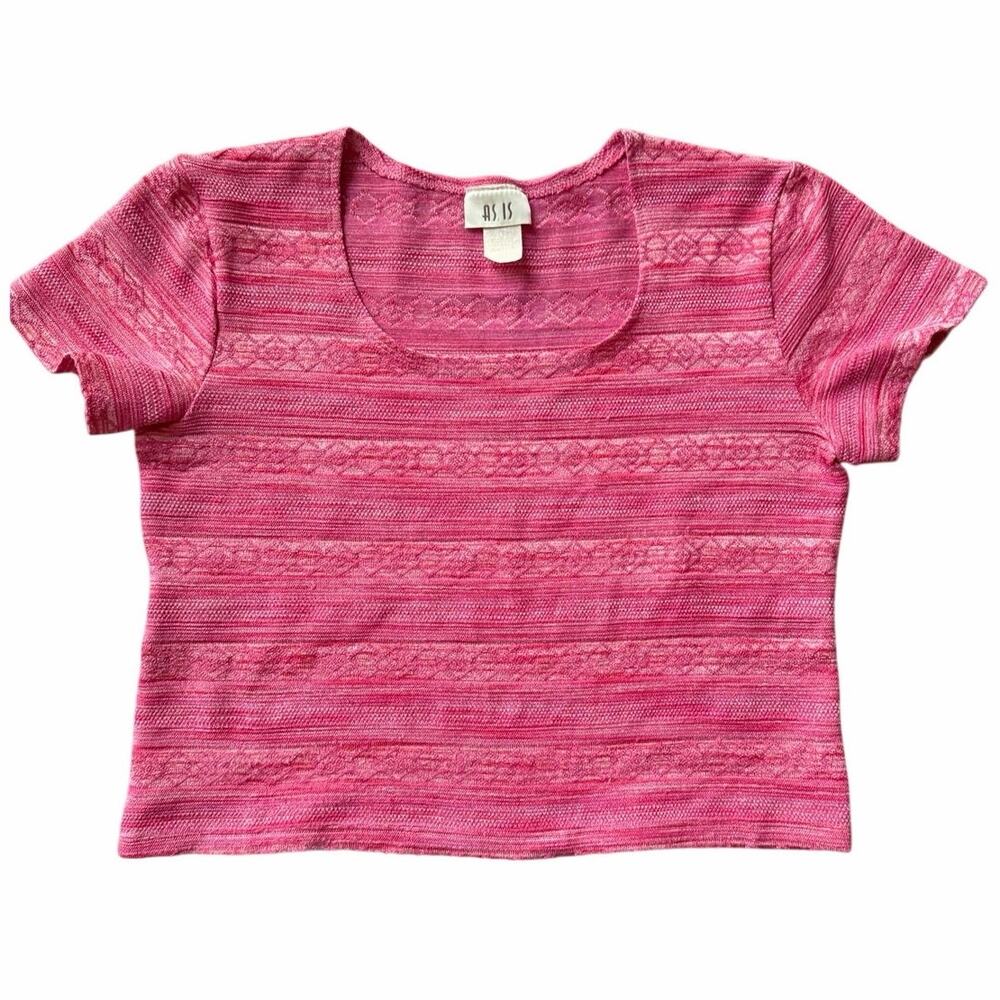 Vintage Y2K Geometric Textured Stripe Scoop Neck Stretch Knit Large Crop Top